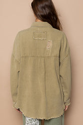 POL Button Down Raw Hem Distressed Jacket OutfitFlow